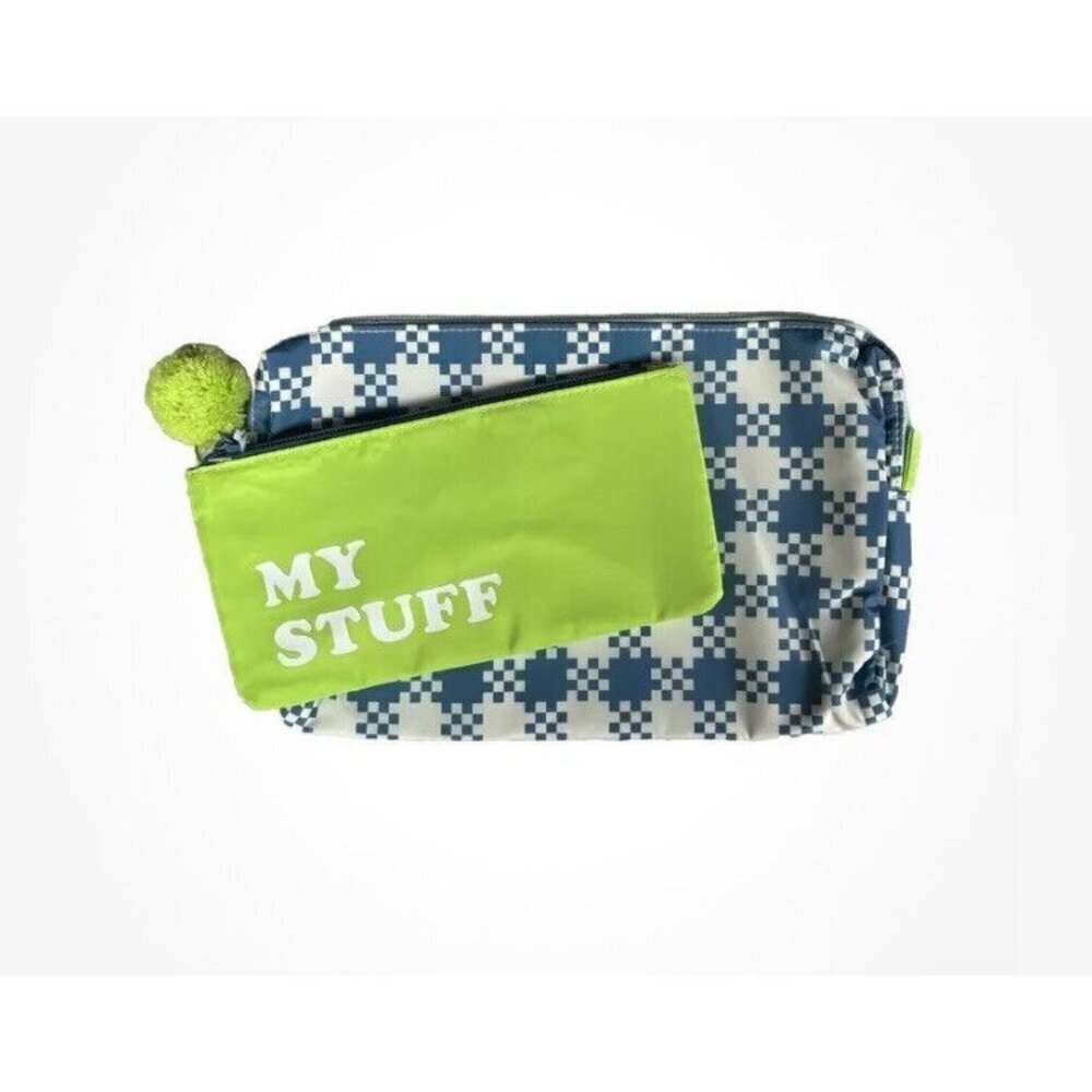 Pillowfort Kids Pouch Set W11”xH7” Blue/white & W8”xH4.25” Lime Green 2pcs New